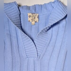 Hippie Rose Cropped Sweater Large Baby Blue Collared VNeck
